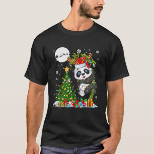 Camiseta Papais noeis Reindeer Panda Árvore de Natal Luzes