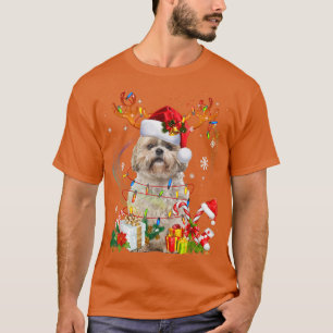 Camiseta Papais noeis Reindeer Shih Tzu Natal Luzes Xmas