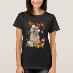 Camiseta Papais noeis Reindeer Shih Tzu Natal Luzes Xmas