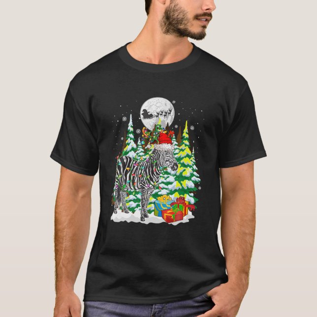 Camiseta Papais noeis Reindeer Zebra Árvores de Natal Amant (Frente)