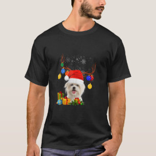 Camiseta Papais noeis Reindet Maltês Cachorro Voos de Natal