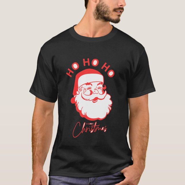Camiseta Papais noeis Retro Ho Ho Ho Feliz T-Shirt Natal (Frente)