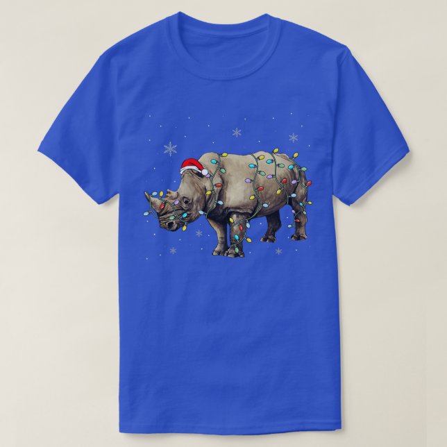 Camiseta Papais noeis Rhino Christmas Lights Rhino Lover Xm (Frente do Design)