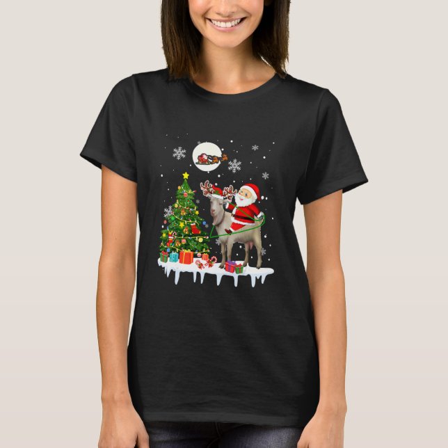 Camiseta Papais noeis Riding Reindeer Goat Christmas Tree L (Frente)