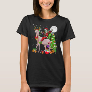Camiseta Papais noeis Riding Reindeer Sphynx Cat Árvore de