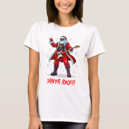Camiseta Papais noeis Rocks! Engraçado Papai Noel tocando v