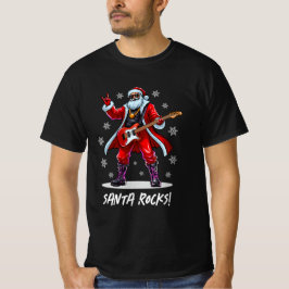 Camiseta Papais noeis Rocks! Engraçado Papai Noel tocando v