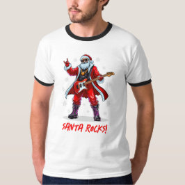 Camiseta Papais noeis Rocks! Engraçado Papai Noel tocando v
