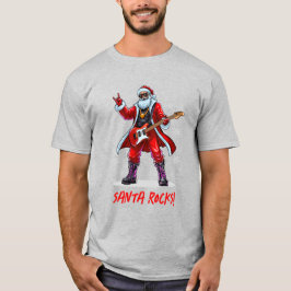 Camiseta Papais noeis Rocks! Engraçado Papai Noel tocando v