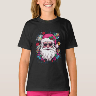 Camiseta Papais noeis Rosa de Disco Festa de Natal Engraçad