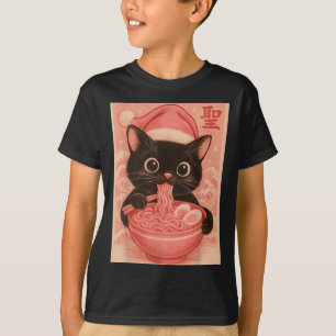 Camiseta Papais noeis Rosa De Gato De Natal Kawaii Anime Ra