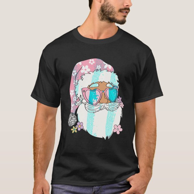 Camiseta Papais noeis Rosa Engraçados Retro Groovy Funky Di (Frente)