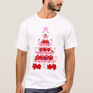 Camiseta Papais noeis Rosa Flamingo Árvore de Natal