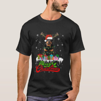 Camiseta Papais noeis Rottweiler Cachorros de Natal Luzes d