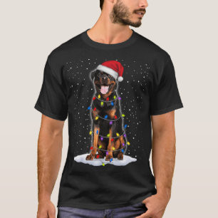 Camiseta Papais noeis Rottweiler Luzes de Árvore de Natal X