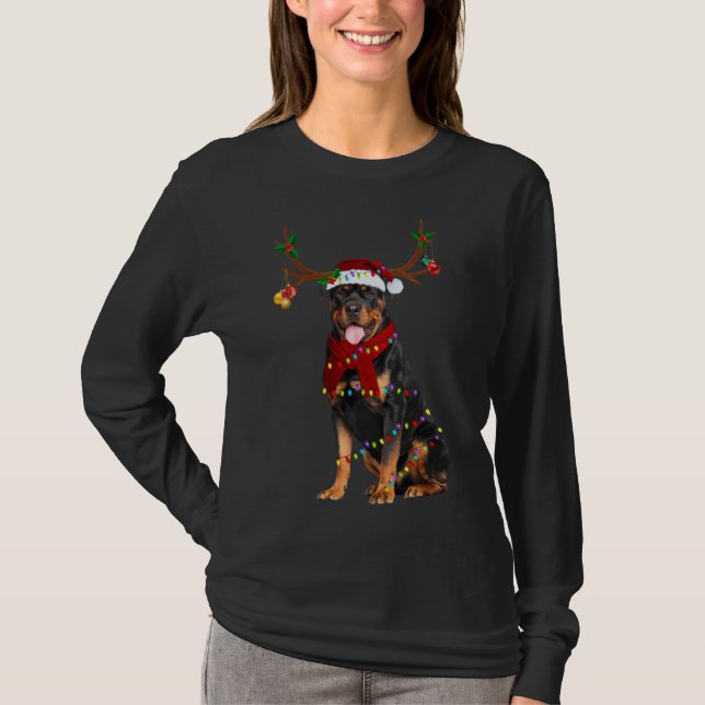Camiseta Papais noeis Rottweiler renas de Natal Claro (Frente)