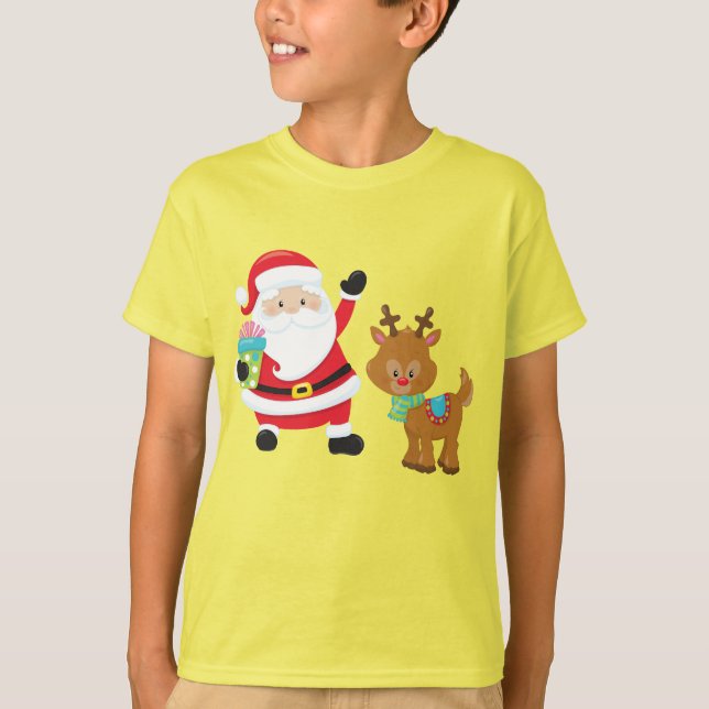 Camiseta papais noeis Rudolph, Névoa Vermelha, Natal (Frente)