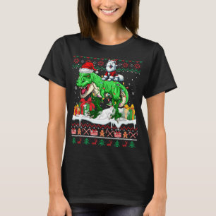 Camiseta Papais noeis Samoyed Riding T-rex Christmas Sweove