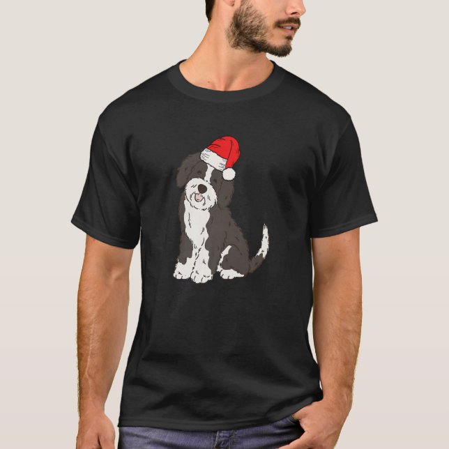 Camiseta Papais noeis Sheepadoodle Cachorro de Natal de inv (Frente)