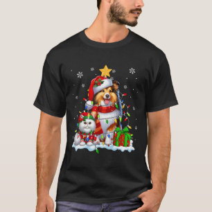 Camiseta Papais noeis Sheltie com Elf Cat Luzes de Natal Pr