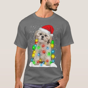 Camiseta Papais noeis Shih Tzu Christmas Light Pajama Dog X