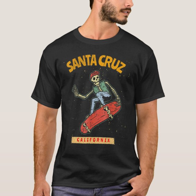 Camiseta Papais noeis Skeleton Skateboard Cruz Calif (Frente)