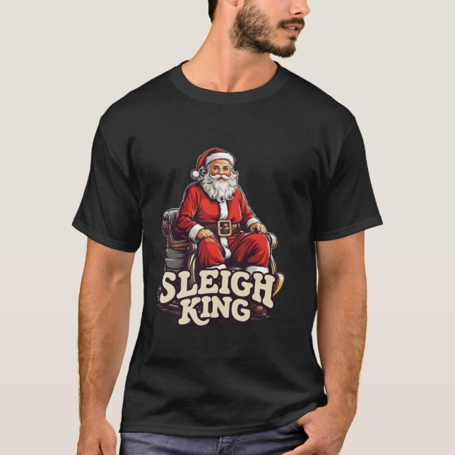 Camiseta Papais noeis Sleigh King Engraçado Natal Longa (Frente)