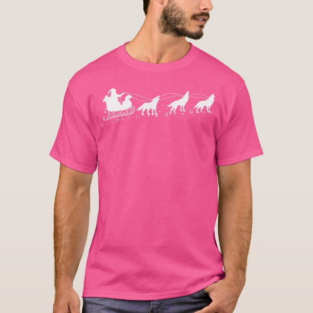 Camiseta Papais noeis Sleigh Lobos Lobos de Natal Amam X-Ma (Frente)