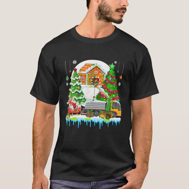 Camiseta Papais noeis Sleigh Reindeer Crane Motorista de Na (Frente)