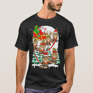 Camiseta Papais noeis Sleigh Reindeer Maine Coon Cats Xmas
