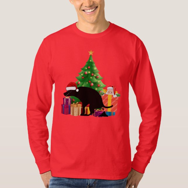 Camiseta Papais noeis Sneakper Helper Christmas Pooping Dog (Frente)