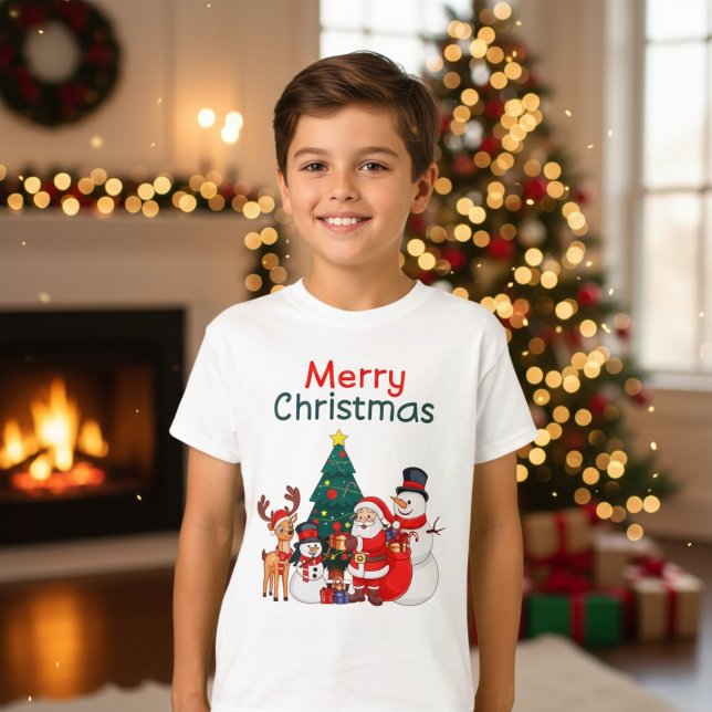 Camiseta Papais noeis Snowman E Reindeer Feliz Natal Festiv (Criador carregado)