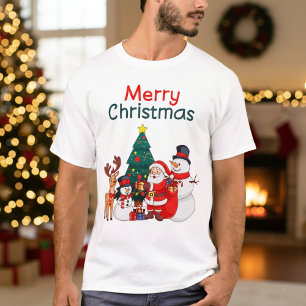 Camiseta Papais noeis Snowman E Reindeer Feliz Natal Festiv