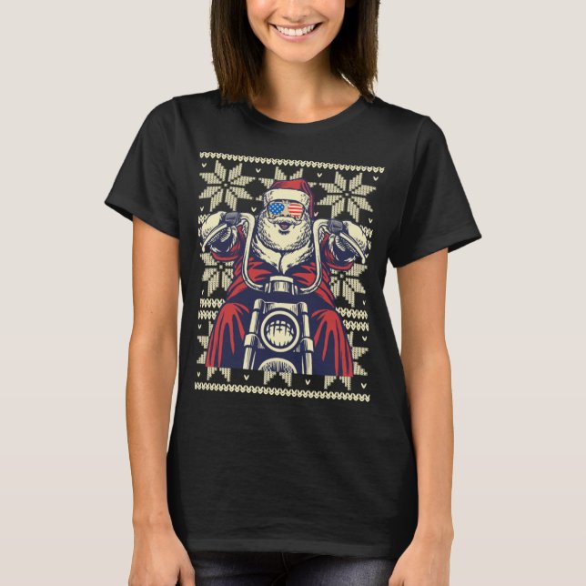 Camiseta PAPAIS NOEIS SOBRE A MOTOCICLETA Dúvida de Natal Ú (Frente)