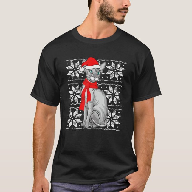 Camiseta Papais noeis Sphynx Cat Ugly Christmas Pajama For  (Frente)