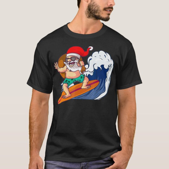 Camiseta Papais noeis Surf de Verão de Surfe no Havaí (Frente)