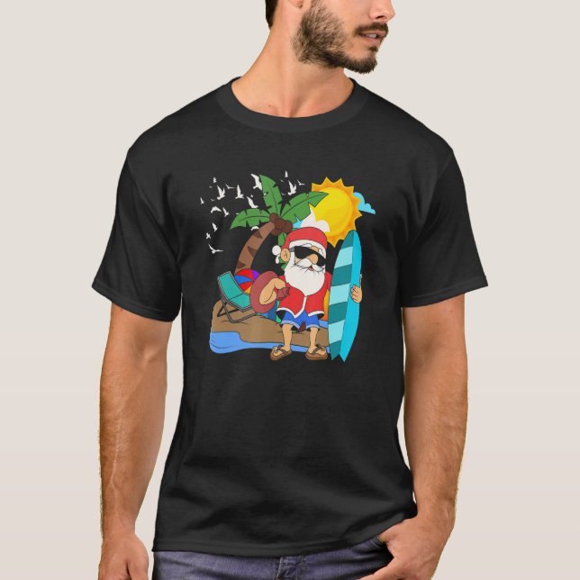 Camiseta Papais noeis Surfando No Havaí Férias De Verão No  (Frente)