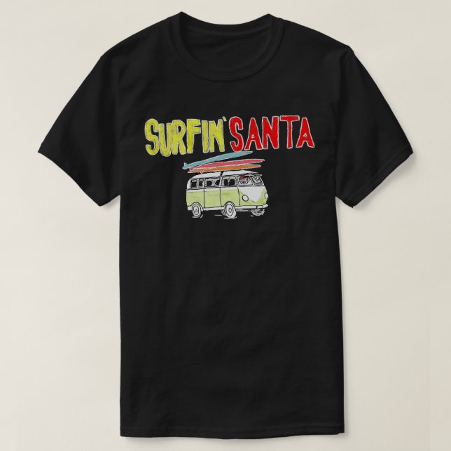 Camiseta Papais noeis Surfin Surf Rock Mão de Natal (Frente do Design)