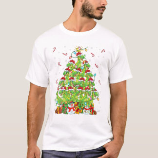 Camiseta Papais noeis T Rex da Árvore de Iluminação Xmas