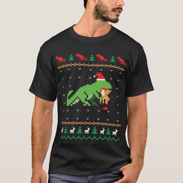 Camiseta Papais noeis T-Rex Reed Aliador Dinossaur Ugly Chr (Frente)