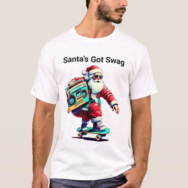 Camiseta Papais noeis têm o skate de Natal do Swag Retro (Frente)