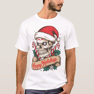 Camiseta 💀 Papais noeis 🎅 Teto de Feriado do Caveira 🎄 ❄