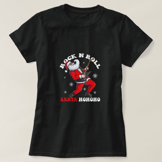 Camiseta papais noeis tocam guitarra rock and rol (Frente do Design)