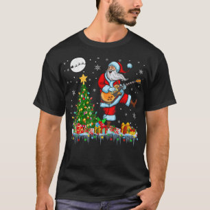 Camiseta Papais noeis tocando guitarra na árvore de Natal L
