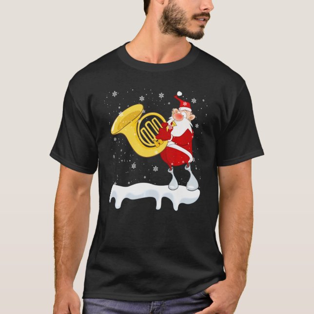 Camiseta Papais noeis Tocando Papais noeis Engraçados Tuba  (Frente)