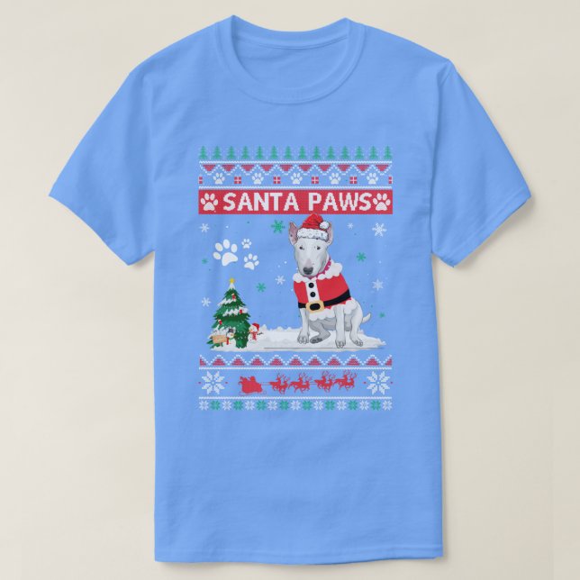Camiseta Papais noeis Touro Terrier Feliz Cão de Natal Engr (Frente do Design)