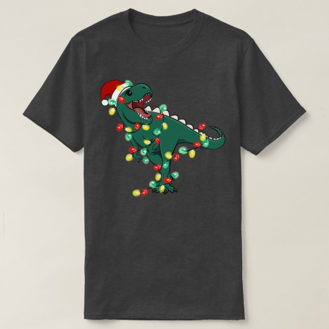 Camiseta PAPAIS NOEIS TRex Luzes de Natal (Frente do Design)