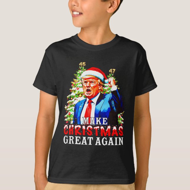 Camiseta Papais noeis Trump 45-47 Pijamas Xmas fazem Natal  (Frente)