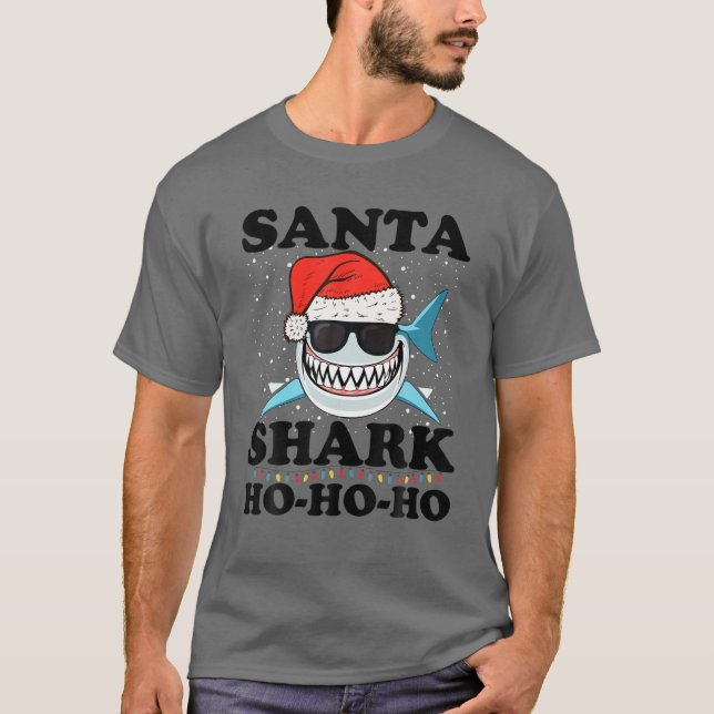 Camiseta Papais noeis Tubarão Natal Ho-Ho No Natal Da Praia (Frente)