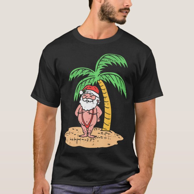 Camiseta Papais noeis Verão maiô Engraçado Natal Em Julho (Frente)